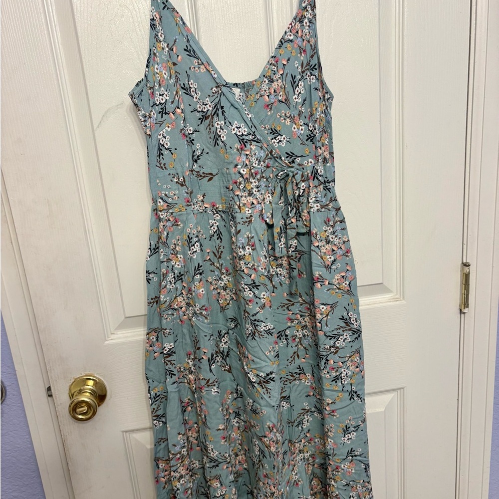 Teal sundress with wildflowers